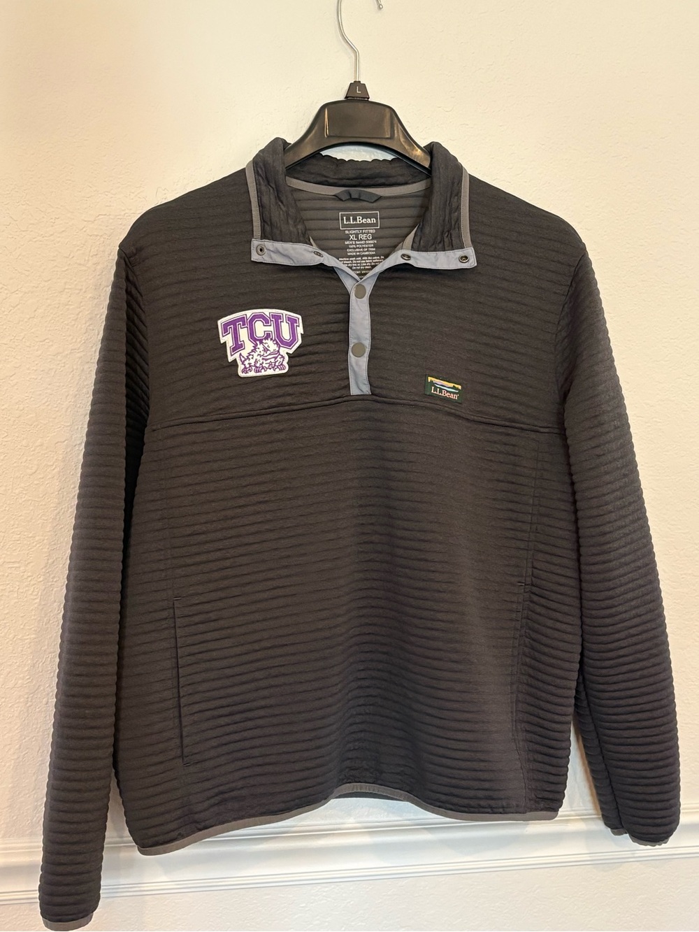 LL Bean Gray Airlight Knit Pullover TCU Horned Frogs College Football Texas XL